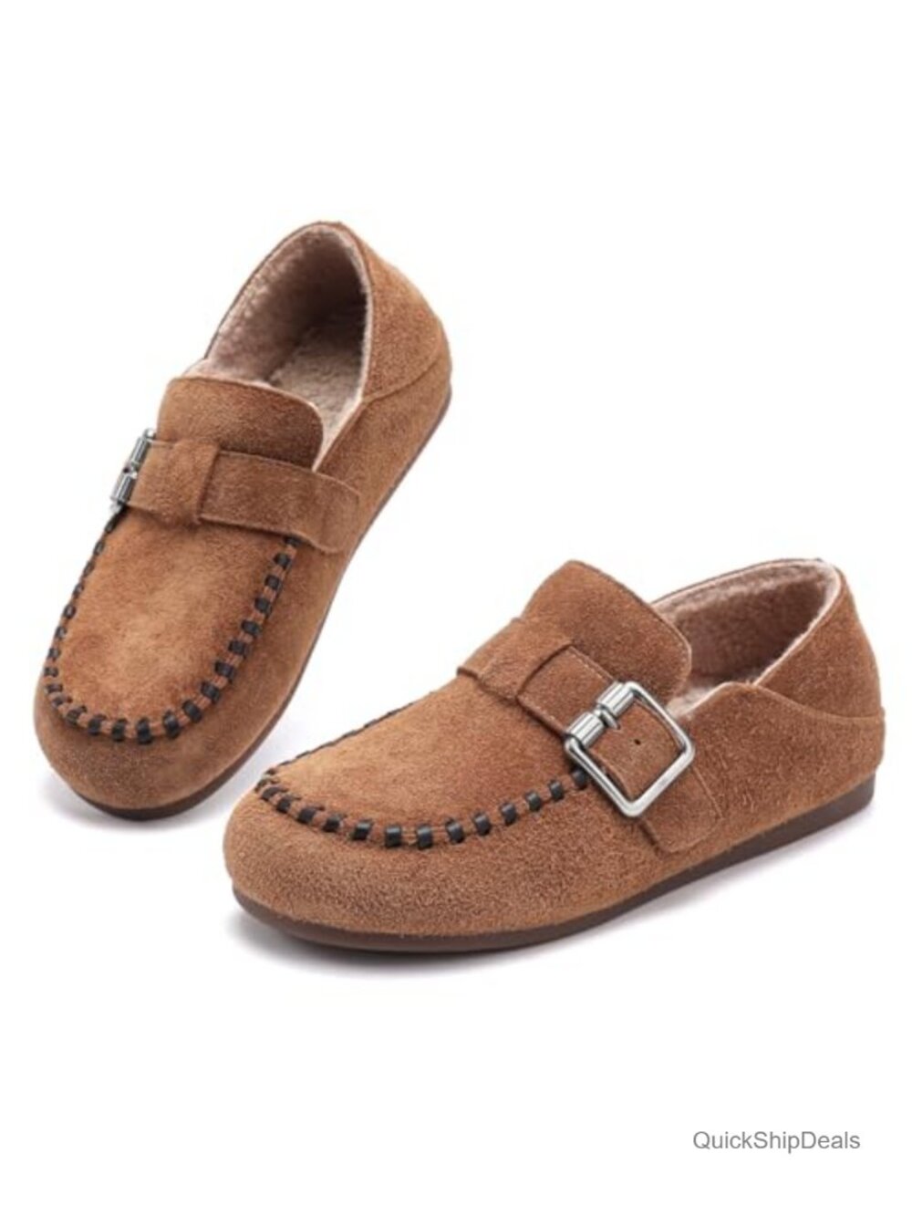 Women's Suede Moccasin-Style Loafers with Fur Lining Slip-On